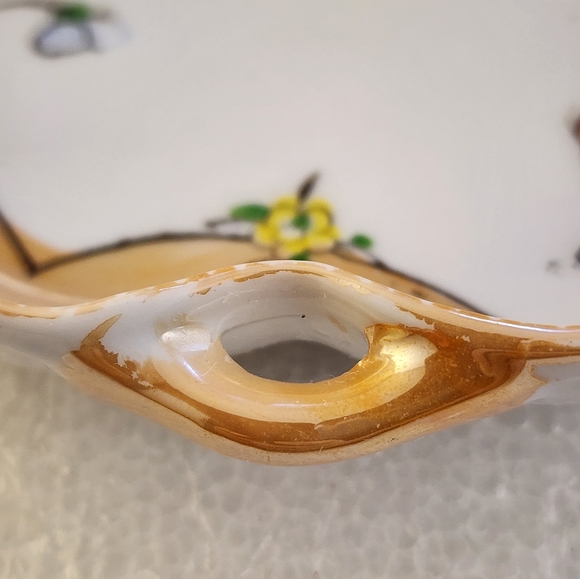 Vtg Peach Lusterware Hand Painted Floral Bowl - Picture 11 of 16